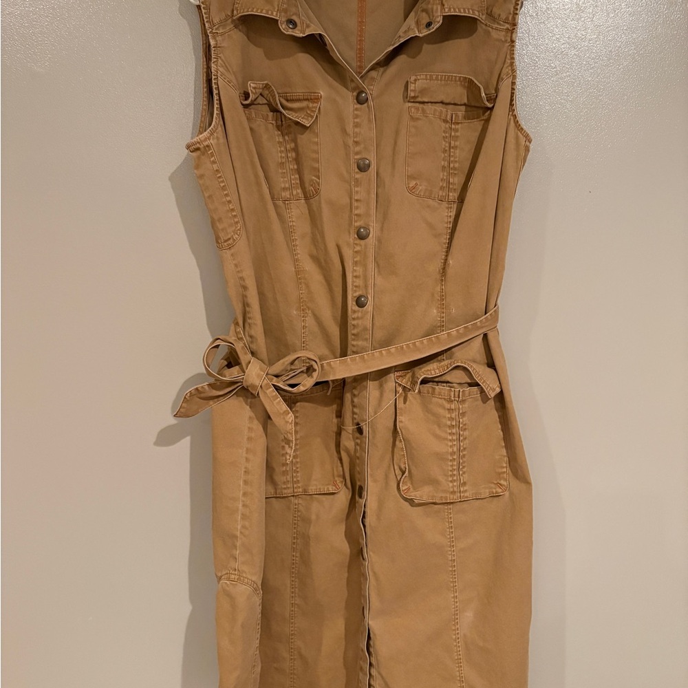 Tan Sleeveless Utility Dress